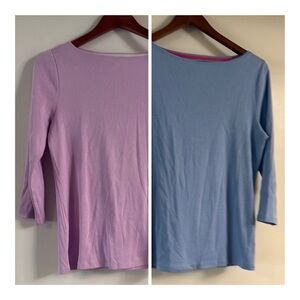 Talbots Tees 2Pack 3/4 Sleeve Lavender Blue Women's Tops Medium Petite